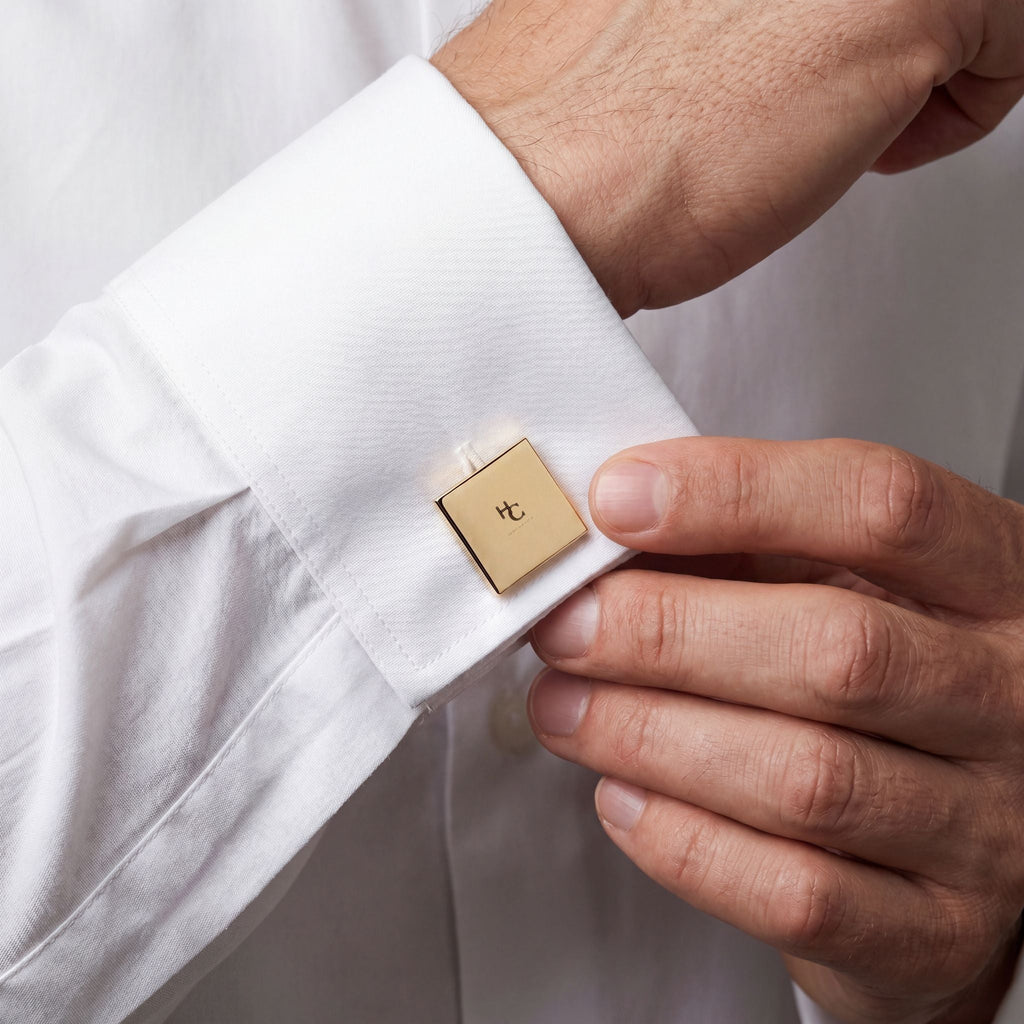 Gold Square Cufflinks — Minimal Monogram Dress Cuff Links - Heritage Club